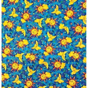 Sun Moon Celestial Blue Quilters Craft Juvenile Novelty Nursery Cotton HALF YARD